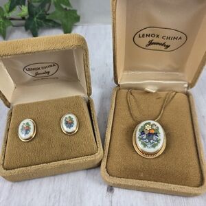 Vintage Lenox China Autumn 14k Gold Post Earrings And 12k Pin Necklace